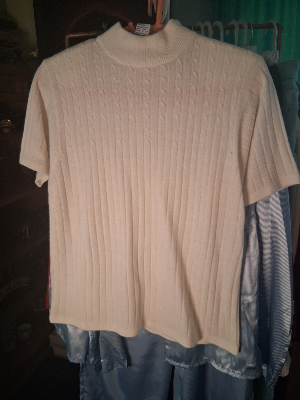 Norton McNaughton Cream Cable-Knit Mock Neck Short-Sleeve Sweater